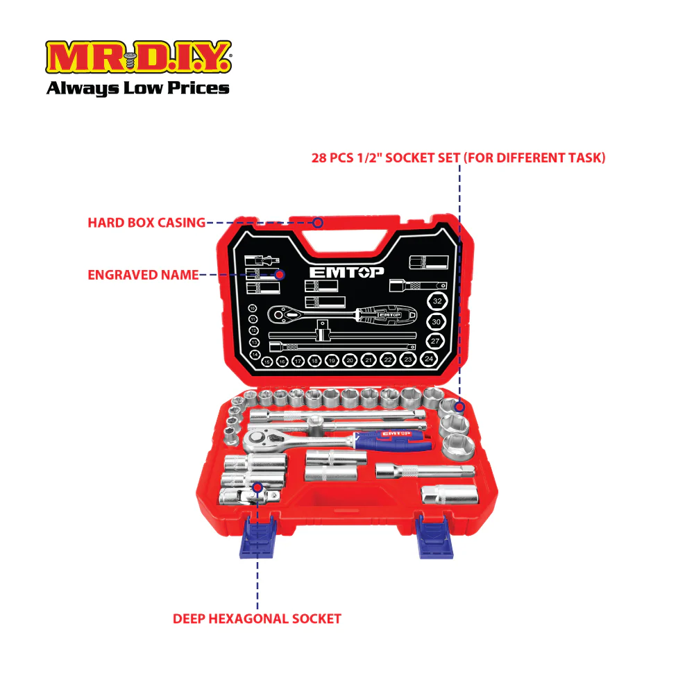 EMTOP 28 Pcs 1/2″ socket set - ESKT12281 - Image 2