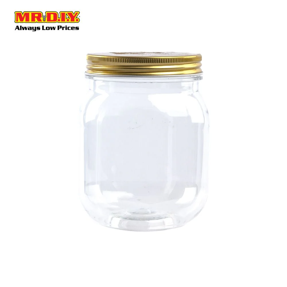 (MR.DIY) Screw Cap Transparent Plastic Container Jar Gold (18cm)