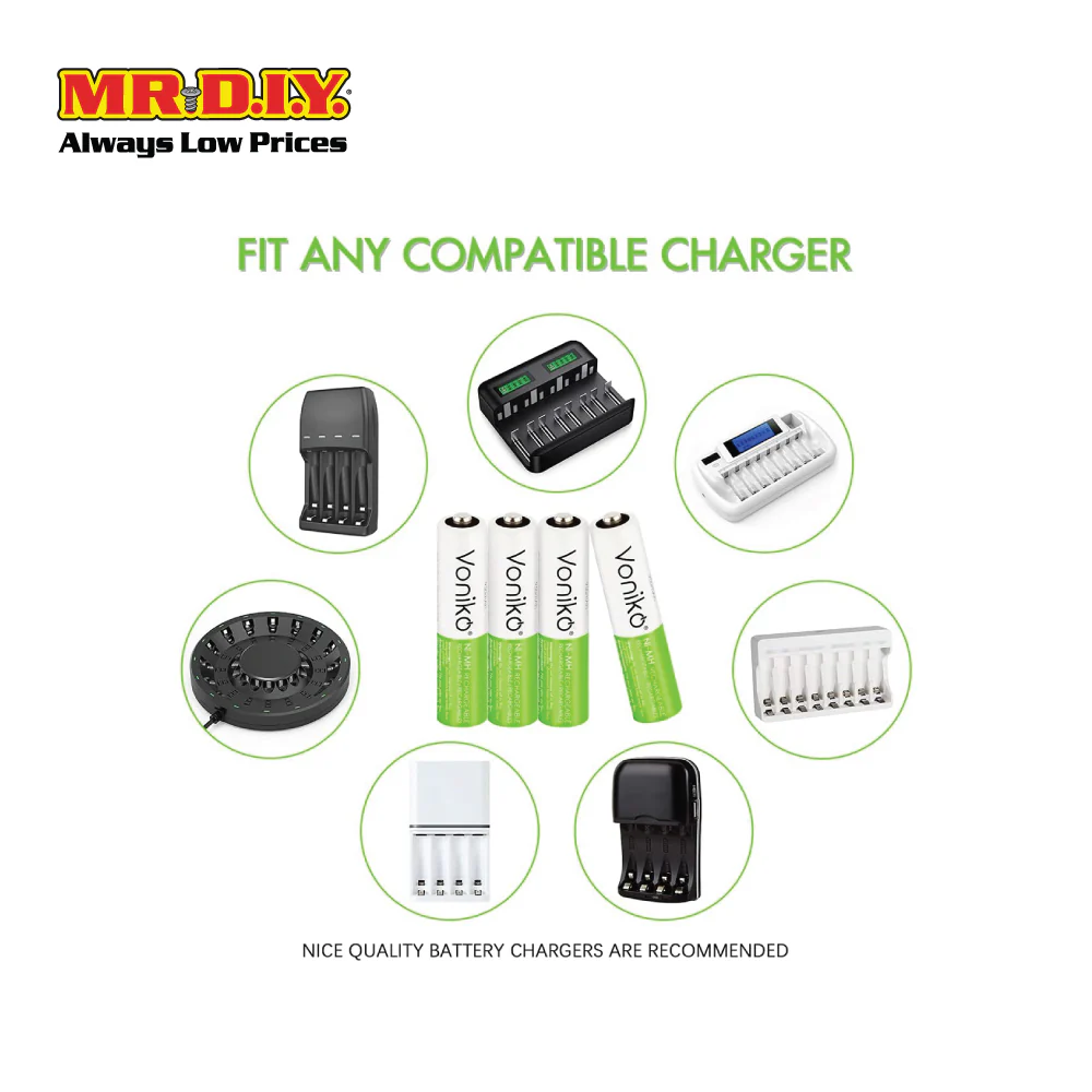 VONIKO Rechargeable Ni-MH Battery HR6 1.2V AA 2000mAh (4pcs) - Image 3