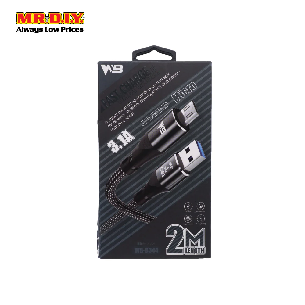 WB 3.1A Micro USB Cable for android phone 2 Meter WB-B344-V8-V8 - Image 6